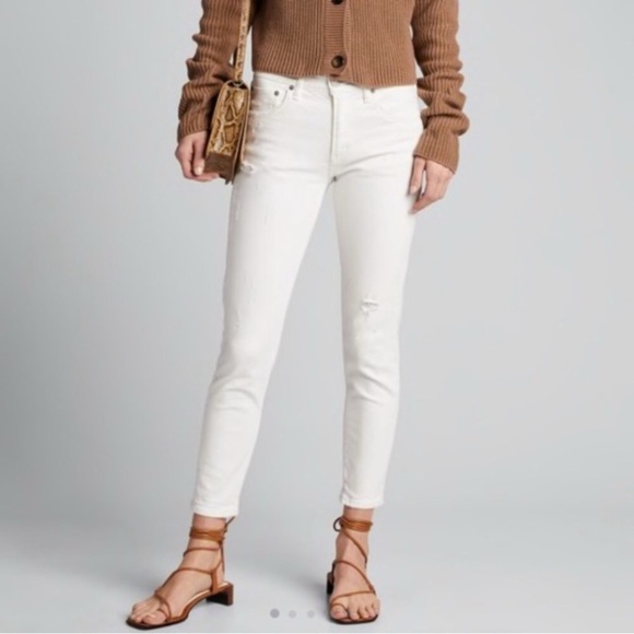 Moussy Velma White Jeans Skinny Distressed Mid rise 5 pocket Made in Japan 6/28 - Picture 1 of 13
